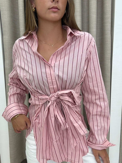 White closet pink stripe shirt