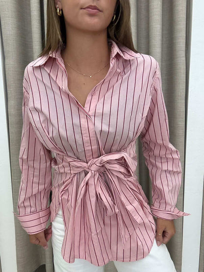 White closet pink stripe shirt