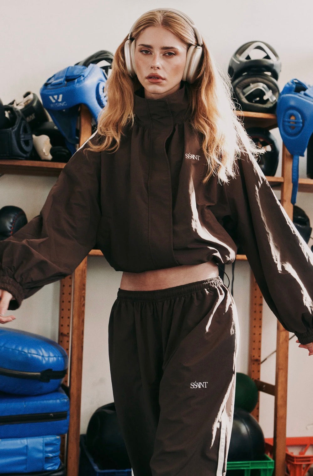 Fight Night Zip Windbreaker Brown/Cream - SSAINT
