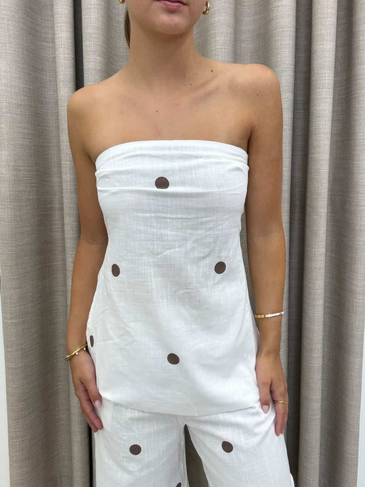 White /Choc Polka Dot Set - Top By Frankie