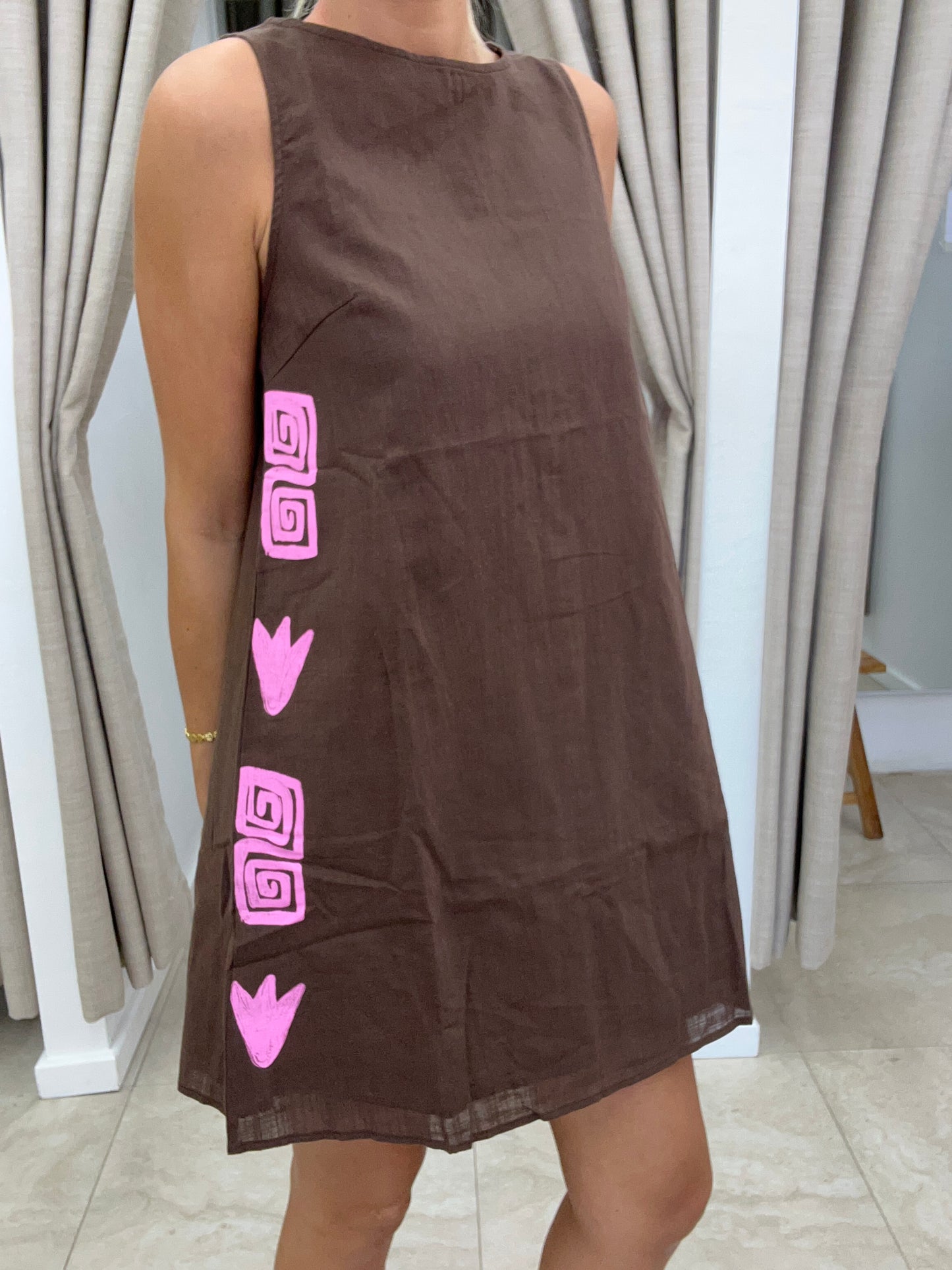 Choc/Pink Side Print Swing Dress - By Frankie