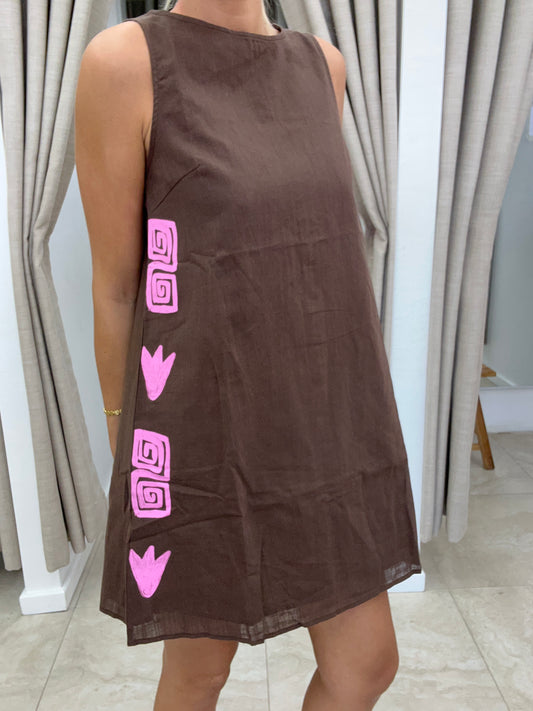 Choc/Pink Side Print Swing Dress - By Frankie