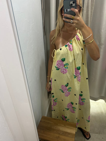 Yellow Polka Hydrangea One Shoulder Maxi - By Frankie