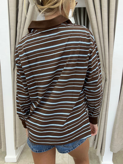 Choc/Blue Rugby Long Sleeve Shirt - By Frankie