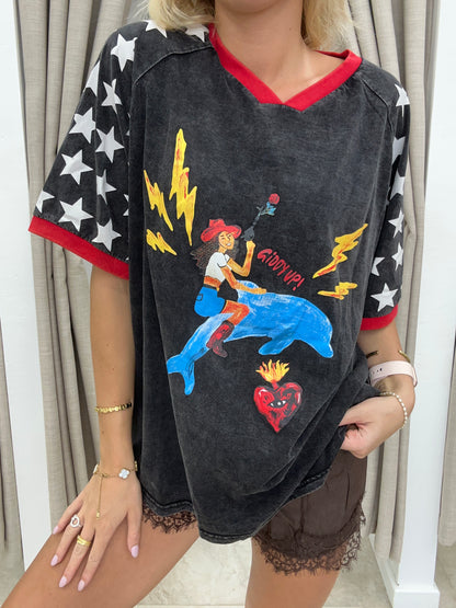 Black/Red Giddy Up Tee - By Frankie