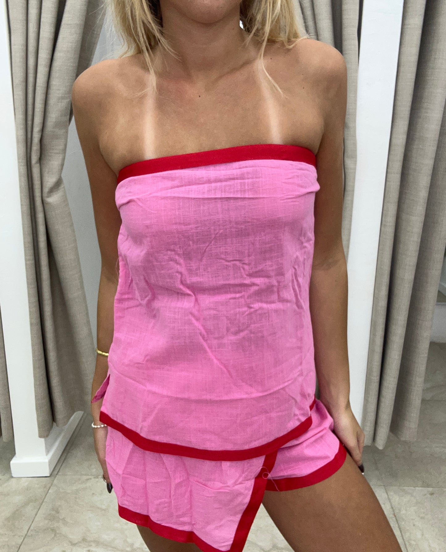 Pink/Red Strapless Skort Set - Top By Frankie