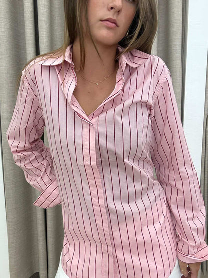 White closet pink stripe shirt