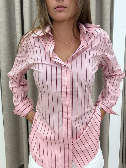 White closet pink stripe shirt