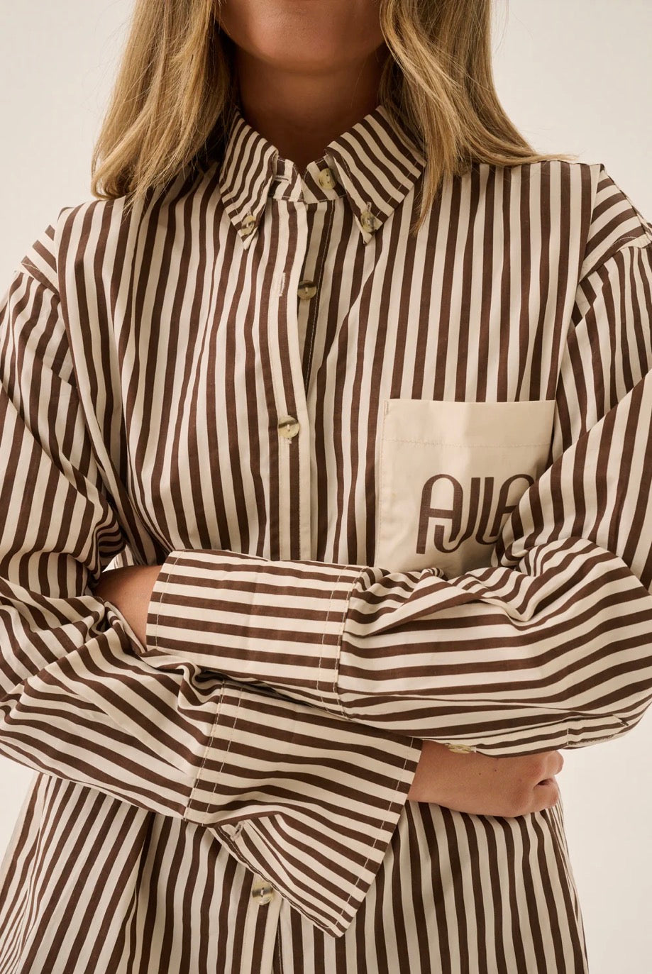 AJJA Pocket Shirt Choc Stripe - Araminta James