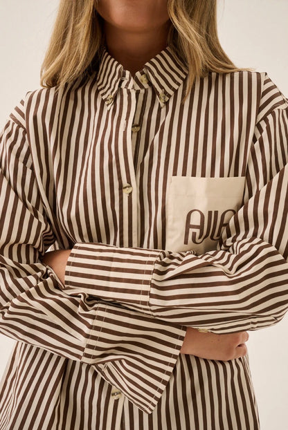 AJJA Pocket Shirt Choc Stripe - Araminta James