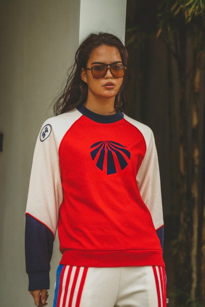 Races Waffle Sweatshirt Poppy Red - Araminta James