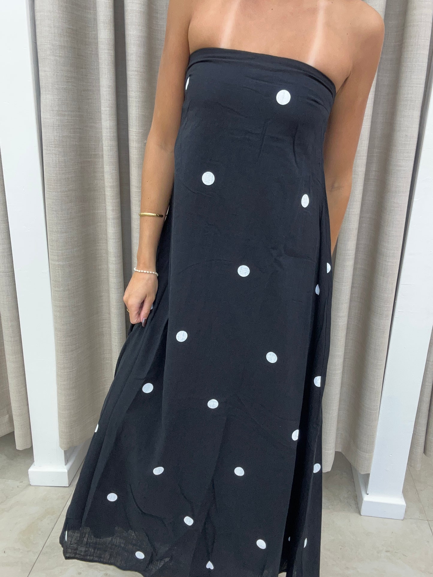 Black Polka Dot Strapless Maxi Cotton - By Frankie