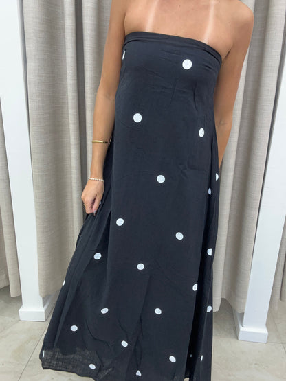 Black Polka Dot Strapless Maxi Cotton - By Frankie