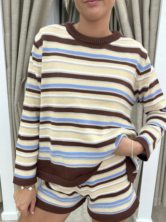 Beige/Choc Stripe Knit Set - Shirt By Frankie