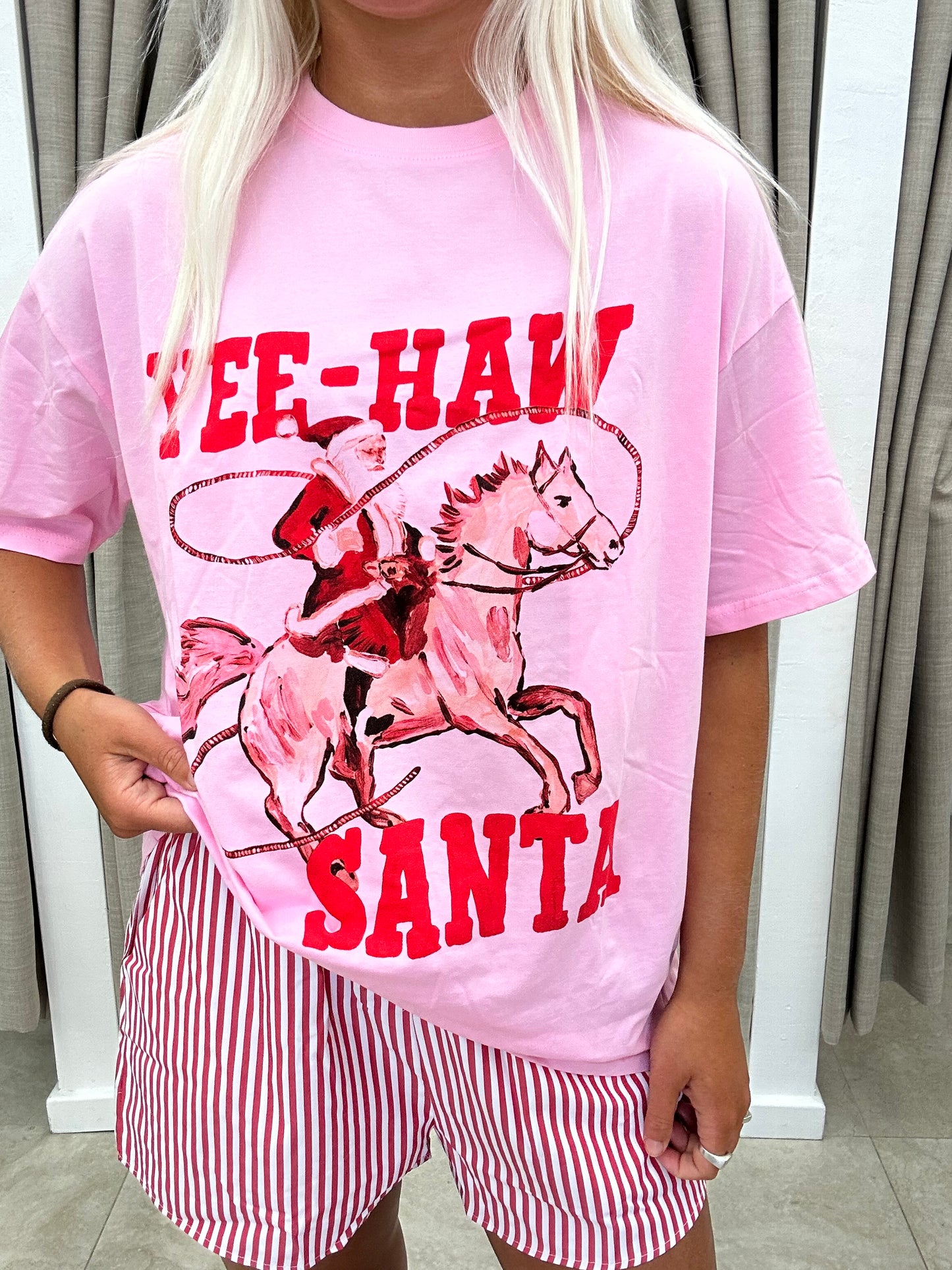 Pink Yeehaw Santa Short Set Cotton - Shorts By Frankie