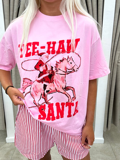 Pink Yeehaw Santa Short Set Cotton - Shorts By Frankie