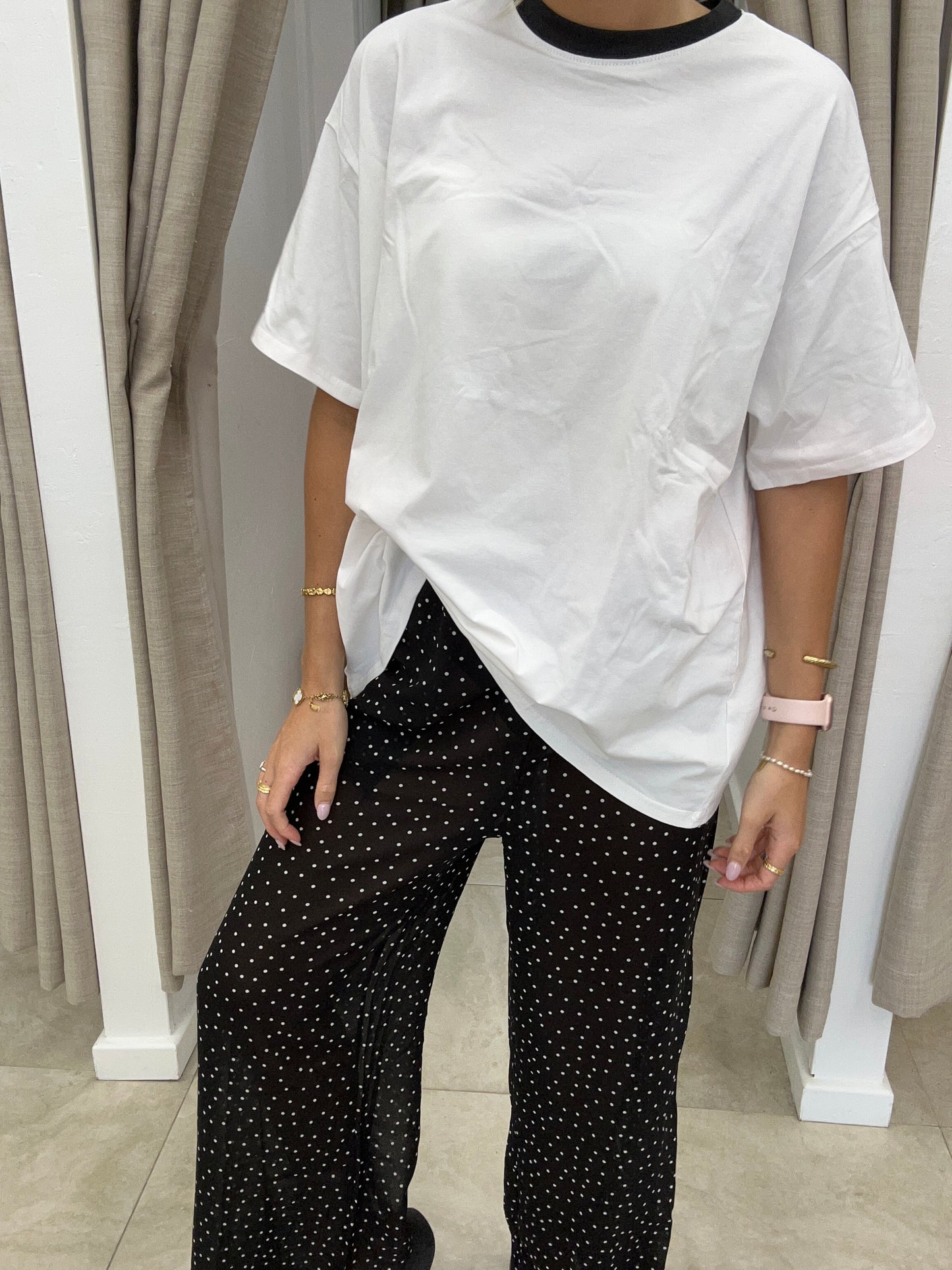 White/Black Tee w Polka Dot Pants Set -  By Frankie