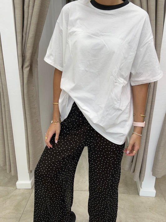 White/Black Tee w Polka Dot Pants Set -  By Frankie