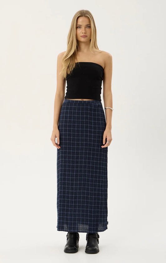 Lita - Seersucker Maxi Skirt - Thea Midnight Check