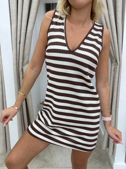 Beige/Choc V-Neck Dress - By Frankie