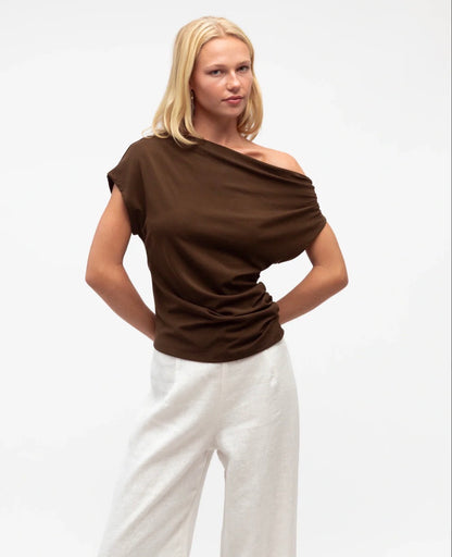 Choc One Shoulder Top - White Closet
