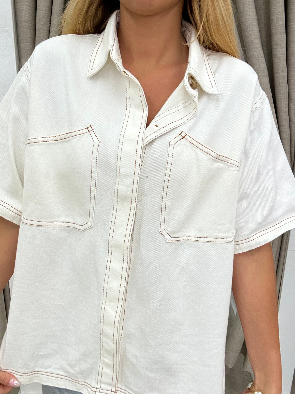 By Frankie White Contrast Denim Set - Shirt