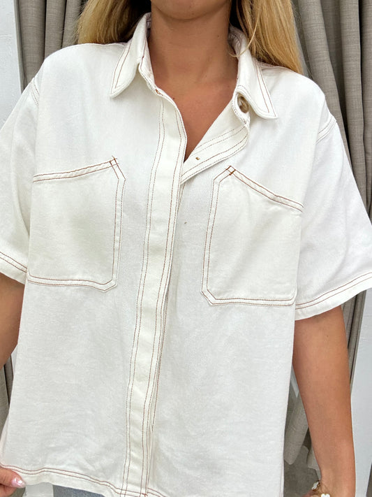 By Frankie White Contrast Denim Set - Shirt