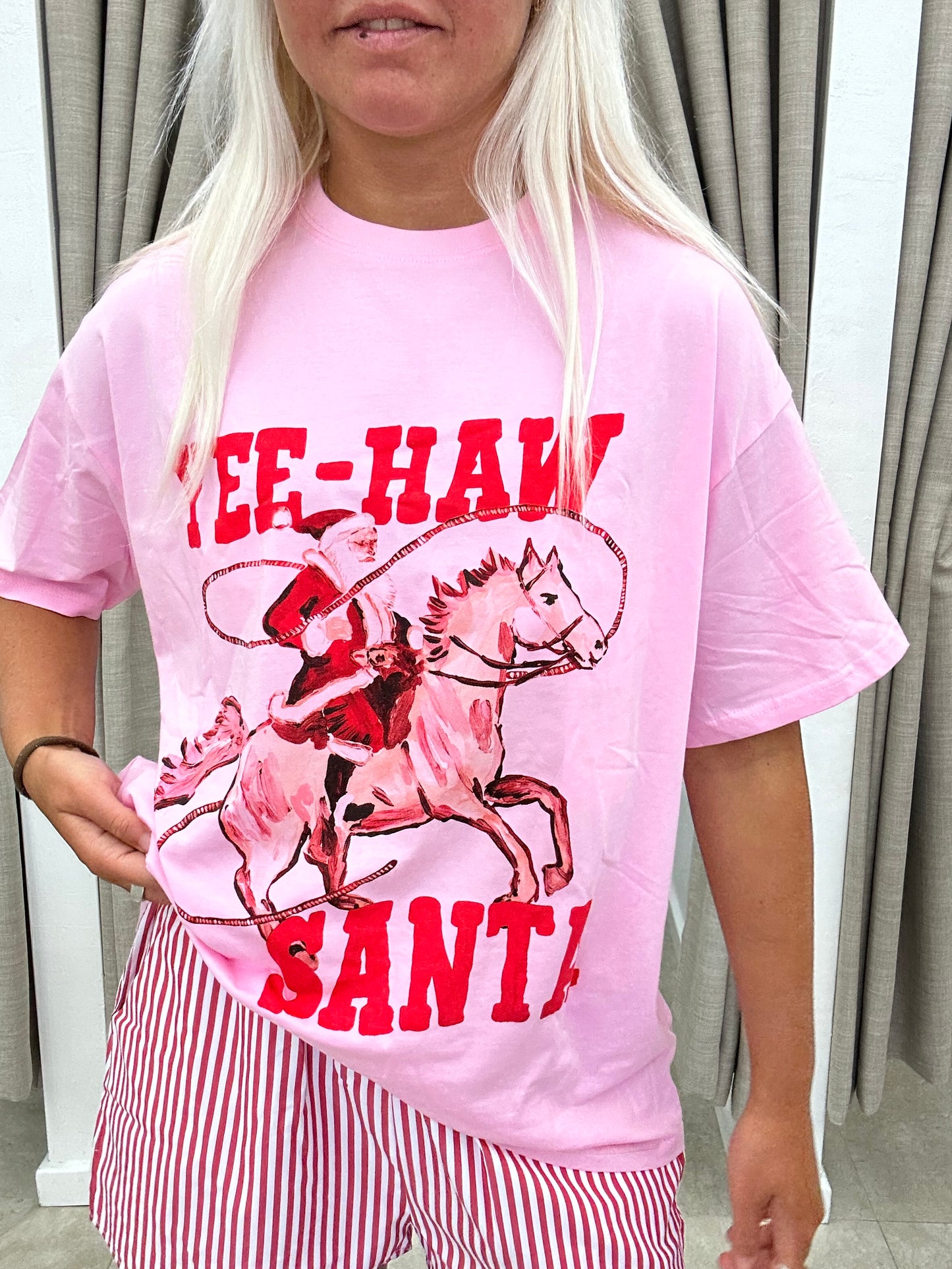 Pink Yeehaw Santa Short Set Cotton - Shorts By Frankie