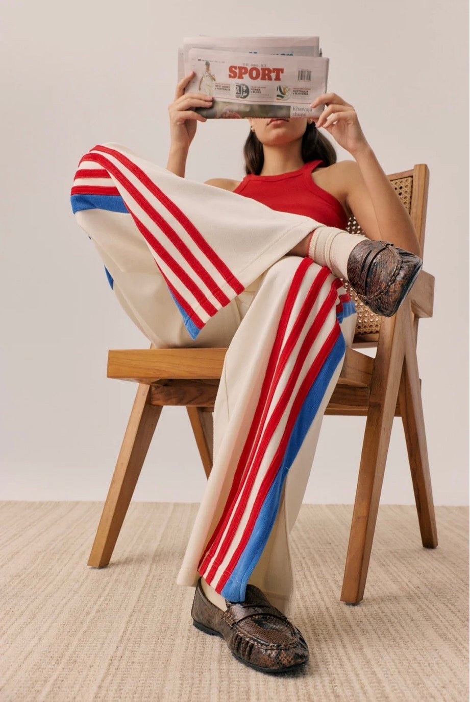 Stripe Sports Sheen Pant Snow - Araminta James