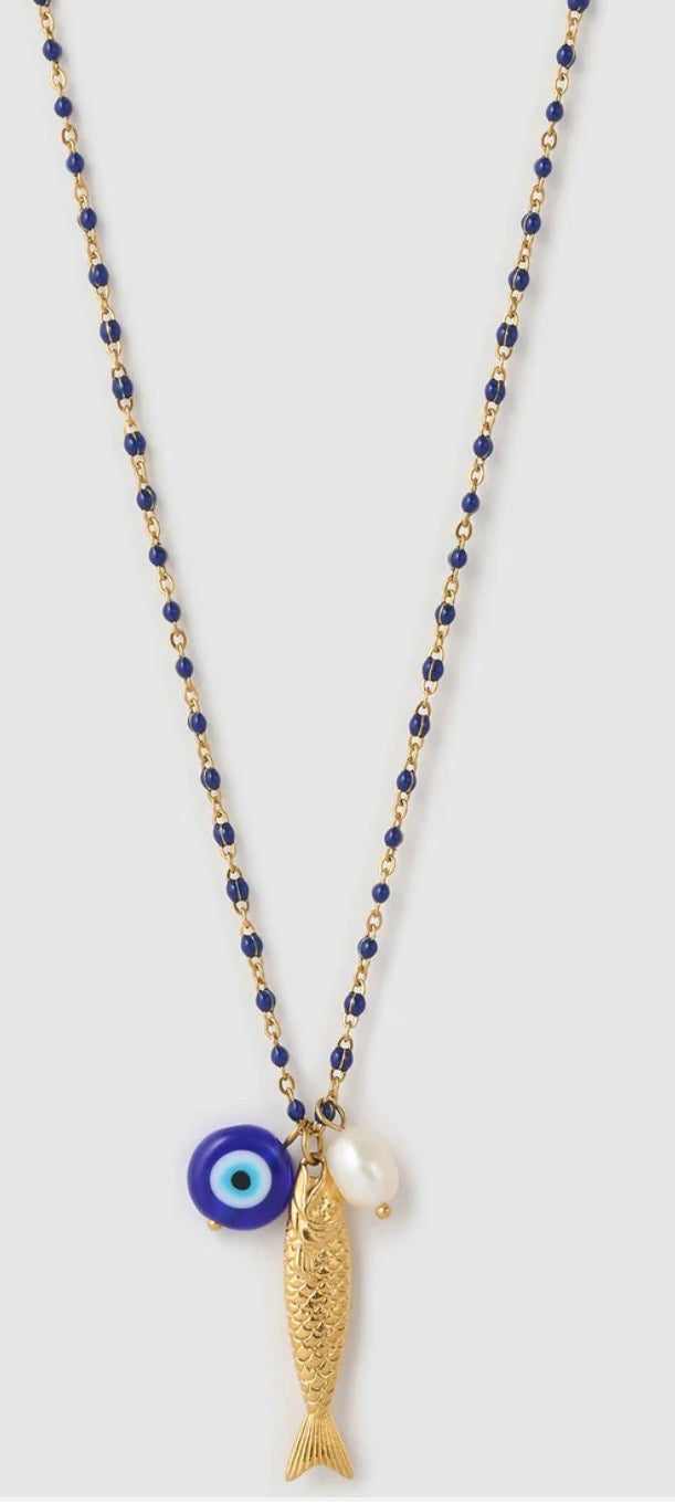 Lucky Fish Charm Necklace Blueberry- Arms of Eve