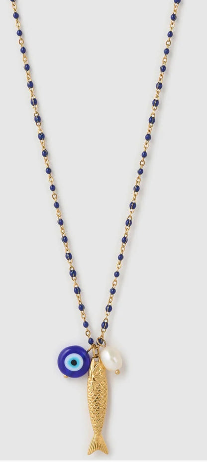 Lucky Fish Charm Necklace Blueberry- Arms of Eve