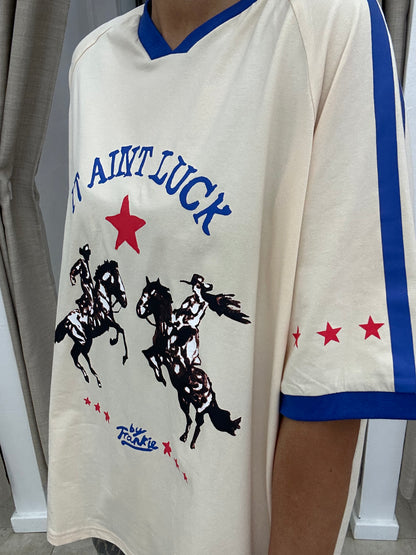 It Ain't Luck Horse Tee Beige/Blue - By Frankie