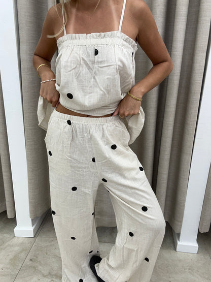 Oatmeal Polka Dot Set Cotton - Pants By Frankie