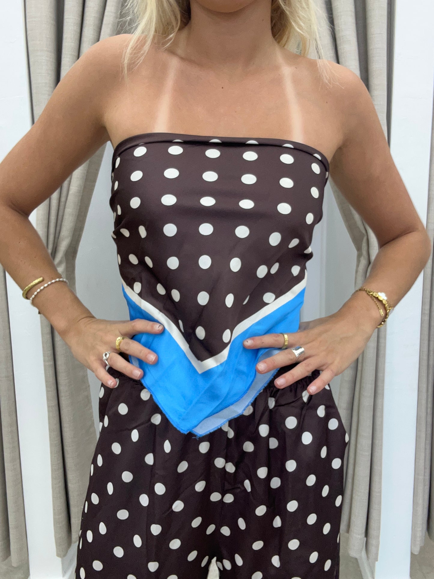 Choc/Blue Polka Satin Set - Scarf By Frankie