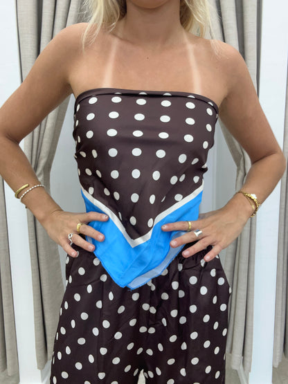 Choc/Blue Polka Satin Set - Scarf By Frankie