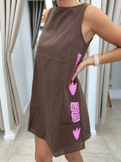 Choc/Pink Side Print Swing Dress - By Frankie