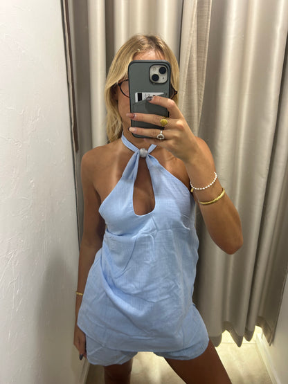 Blue Beaded Cotton Set - Halter Top By Frankie