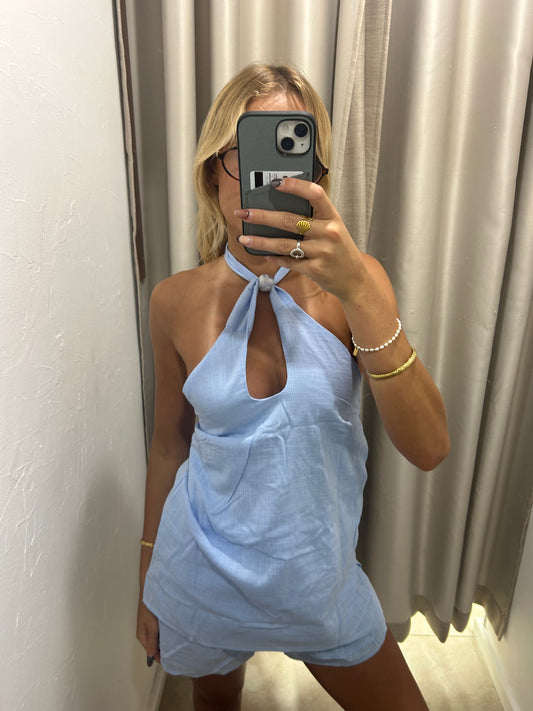 Blue Beaded Cotton Set - Halter Top By Frankie