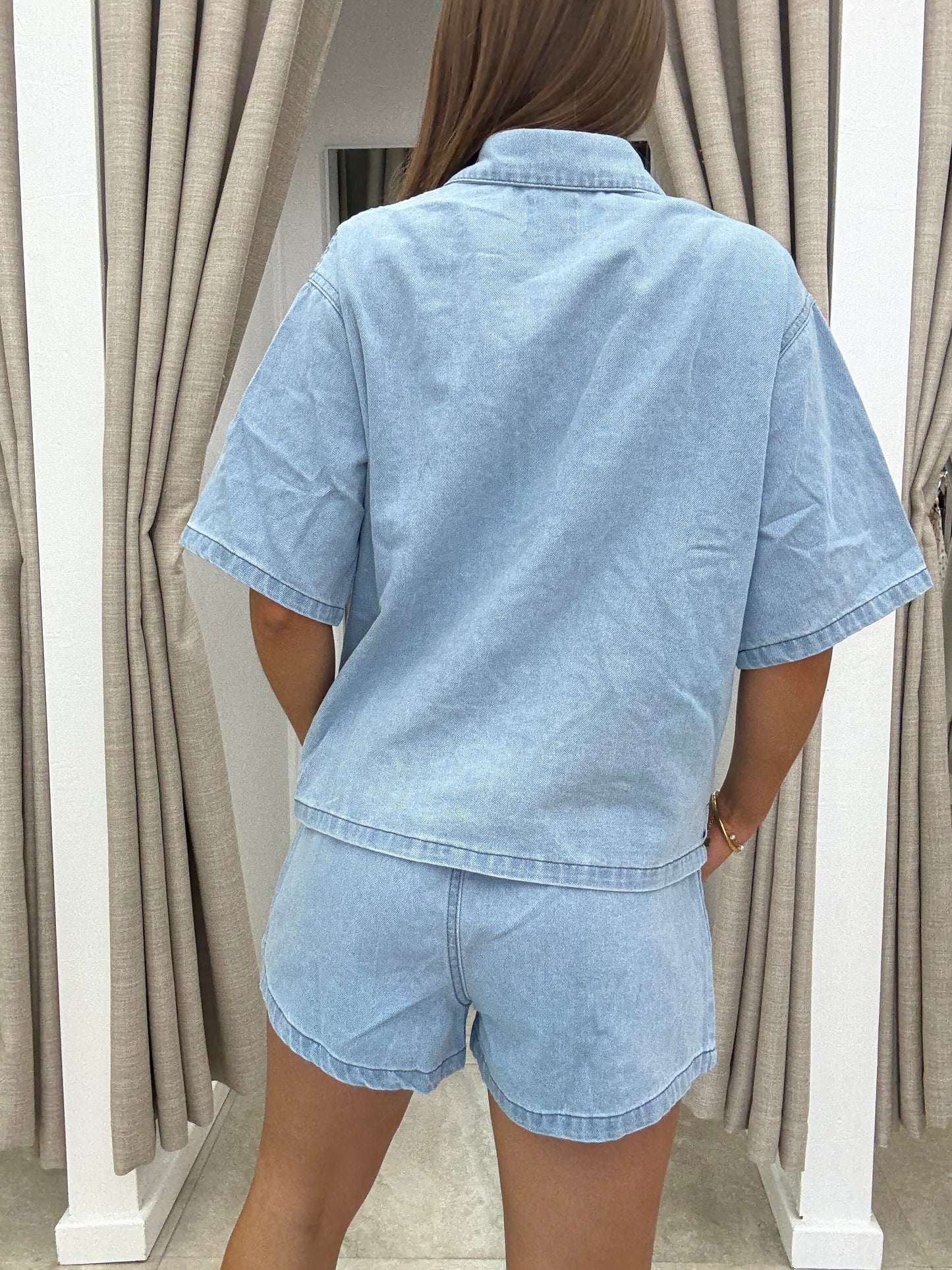 New denim set light colour jeans buttons shorts