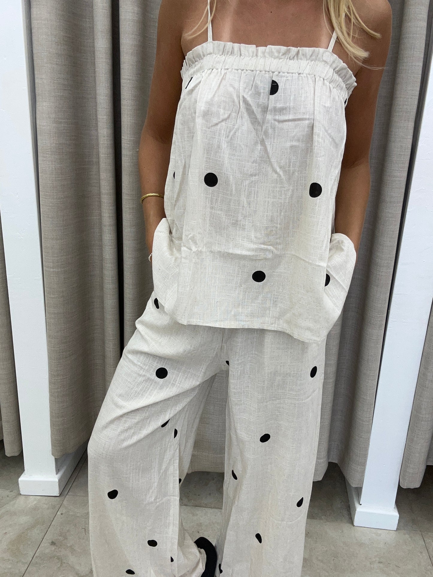 Oatmeal Polka Dot Set Cotton - Pants By Frankie