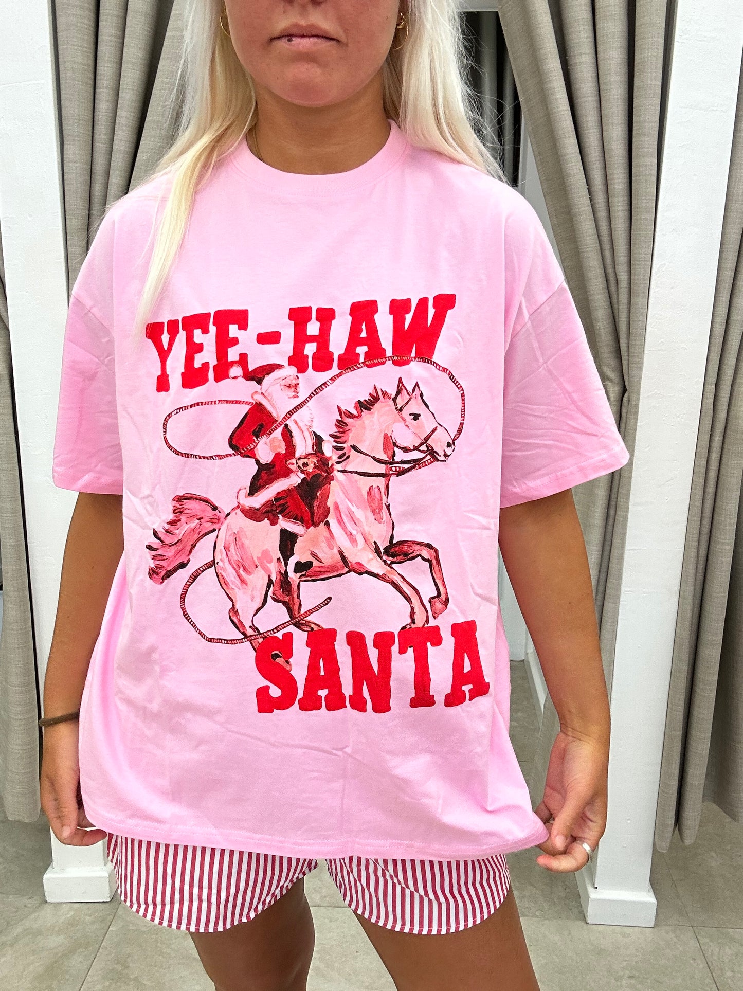 Pink Yeehaw Santa Short Set Cotton - Top By Frankie