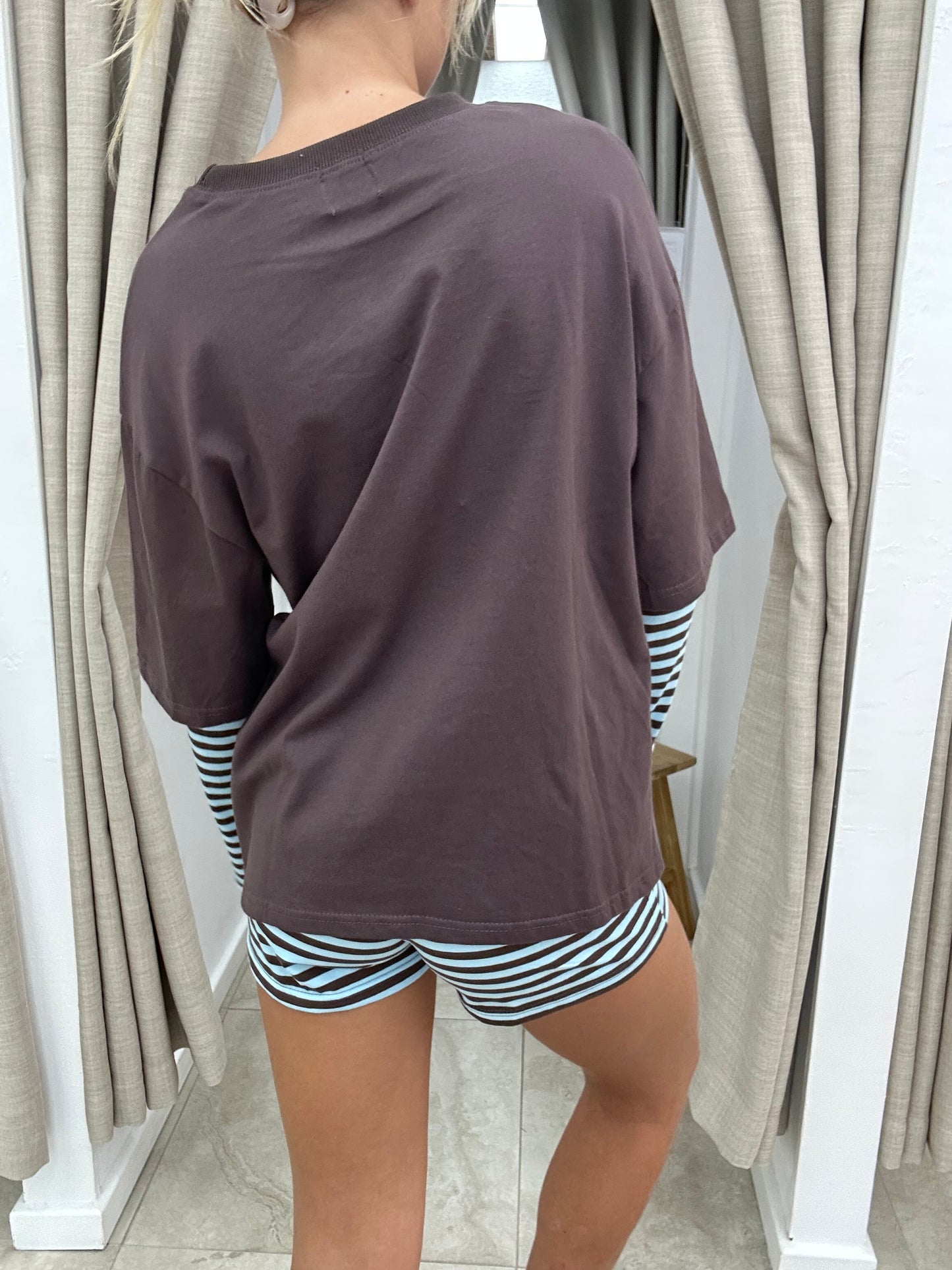 Choc/Blue Stripe Layered Shirt Set - Shirt By Frankie