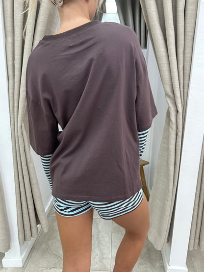 Choc/Blue Stripe Layered Shirt Set - Shirt By Frankie