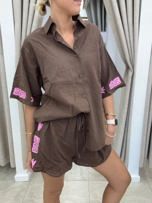 Choc/Pink Side Print Set - By Frankie