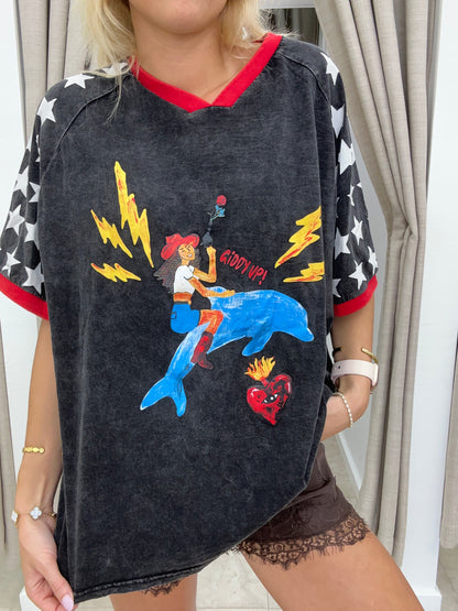 Black/Red Giddy Up Tee - By Frankie