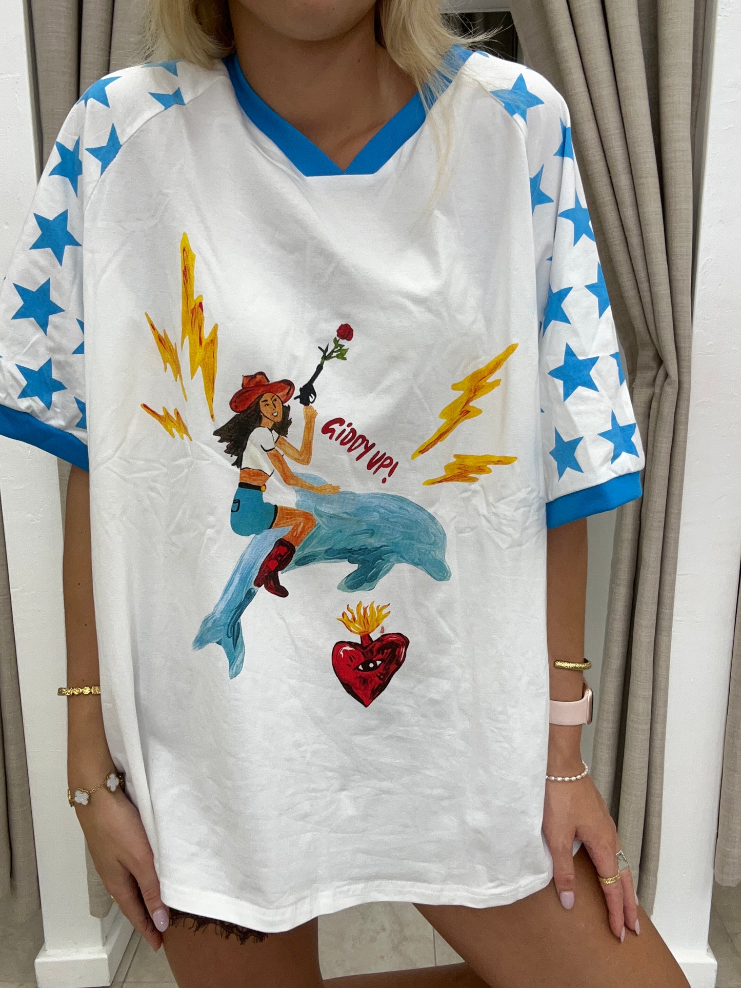 White/Blue Giddy Up Tee - By Frankie