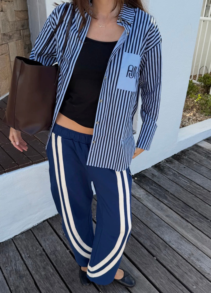 AJJA Shirt Navy Blue Stripe - Araminta James