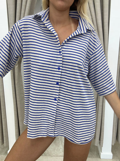 Blue/Beige Stripe Set - Shirt By Frankie