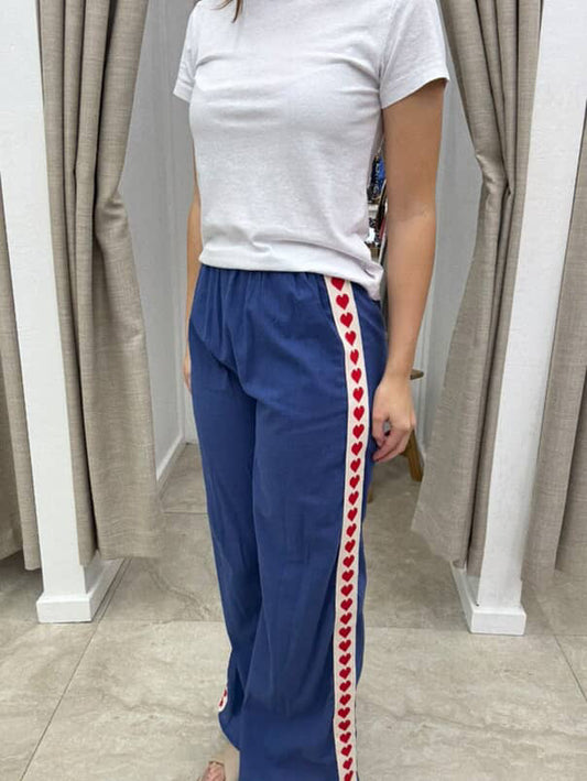 By Frankie Blue Cotton Red Heart Racer Pant