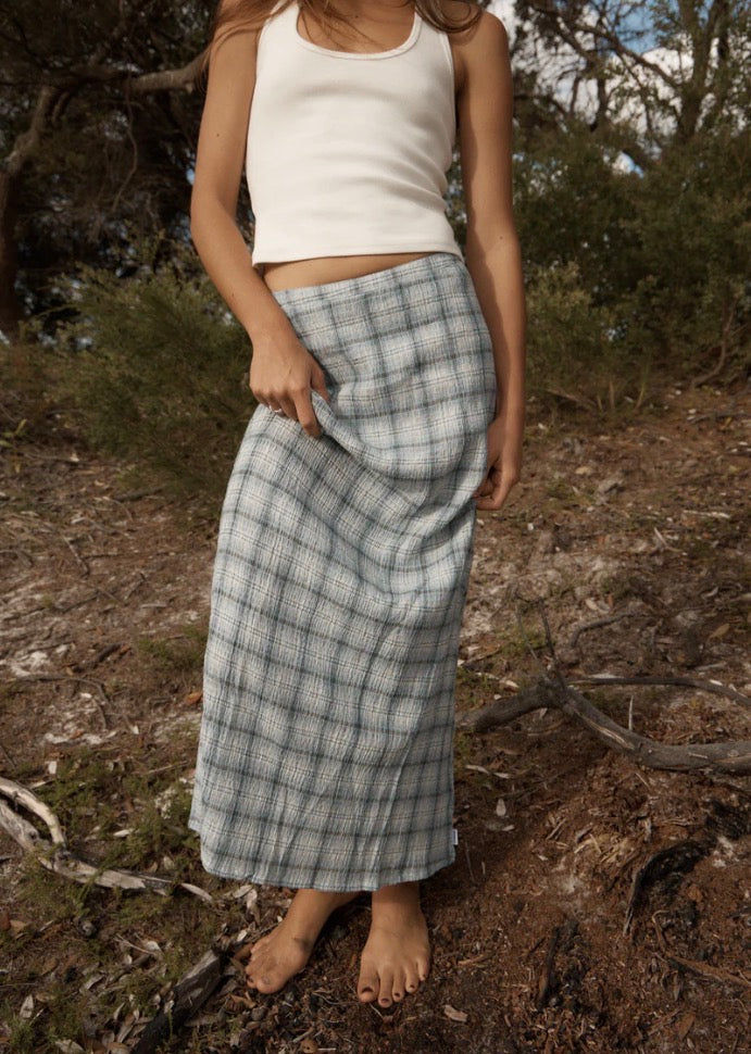 Lagoon - Seersucker Maxi Skirt - Overcast Check